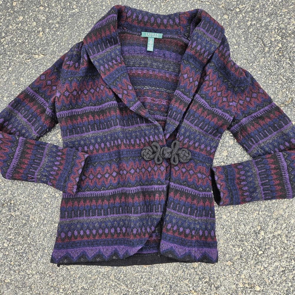 Ralph Lauren M Wool Aztec Boho Knit Southwestern Cardigan Sweater Toggle Knot